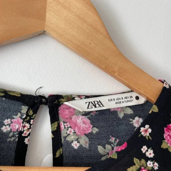 Zara Floral Print Midi Dress Black Pink Size Small - Picture 8 of 8